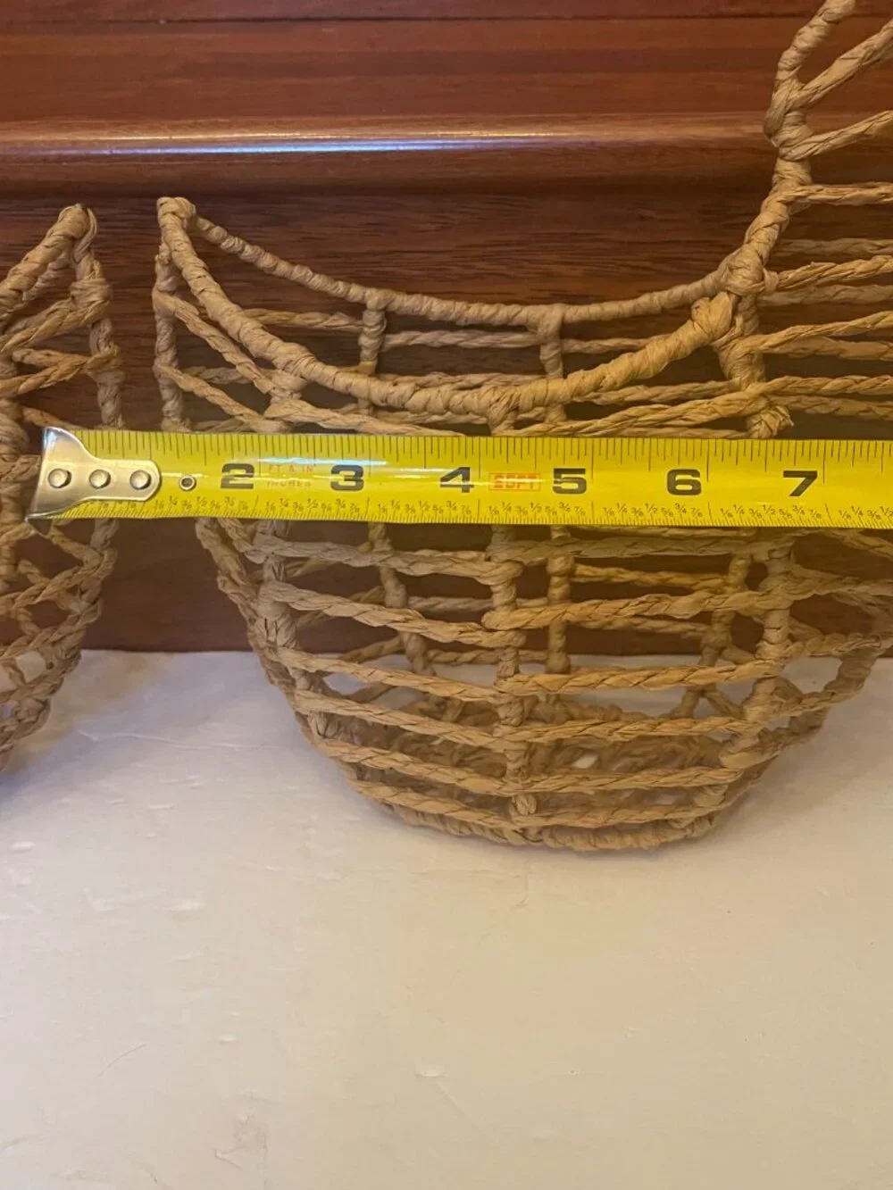 2 Hens Chickens Shaped Wire Raffia Egg Baskets Farmhouse Country Décor